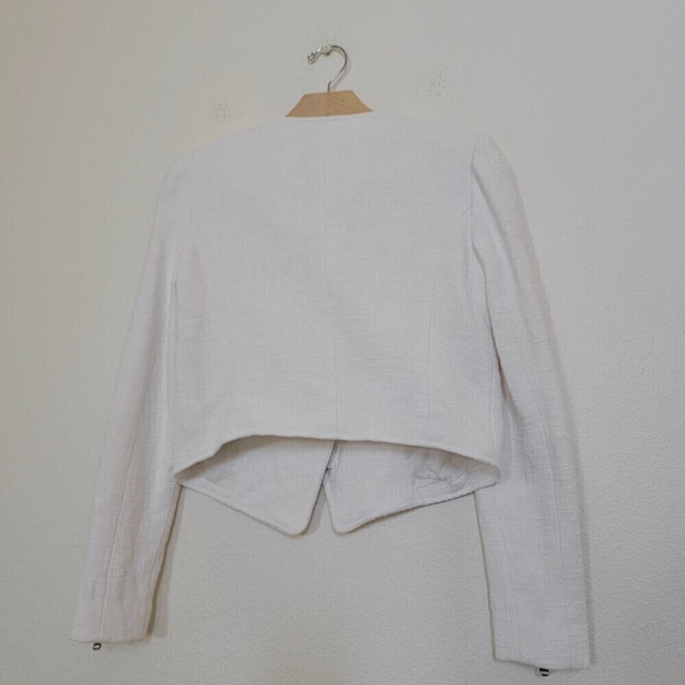 TIBI NY 100% Cotton Cropped Asymmetrical Knit Moto Jacket White 6 Quirt Luxury - Picture 12 of 16